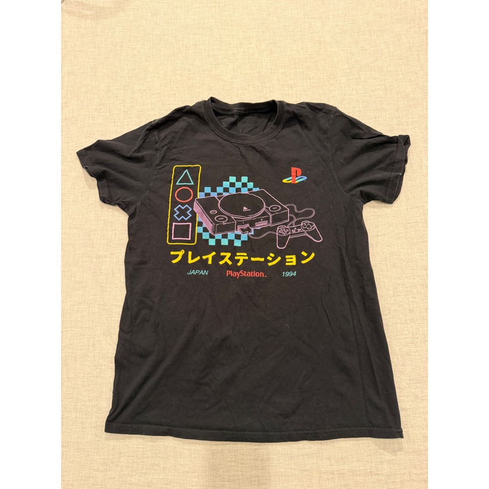 PlayStation Japan 1994 Retro Console Graphic T-Shirt Black Mens Small